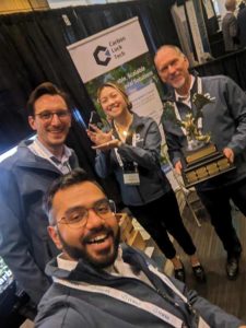 Carbon Lock Tech team after winning the $10,000 grand prize winner at the 2023 Manitoba Environmental Industries Association’s (MEIA) Green Dragons Lair pitch competition.