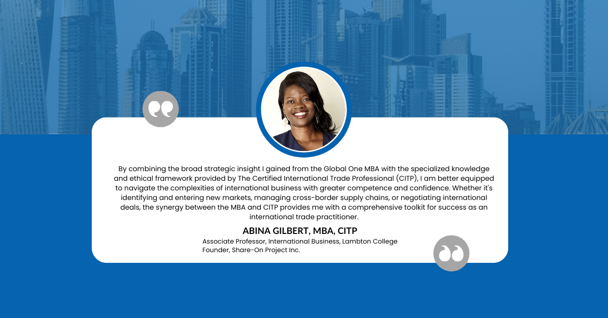 Quote from CITP Abina Gilbert on the value of having both the CITP and MBA, and headshot